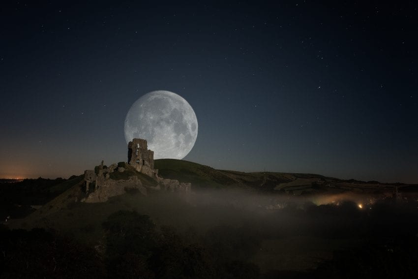 Full Moon Over Corfe Castle - Photography by Artur Szczeszek #fullmoon #castle #corfe